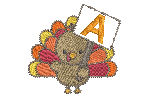 Turkey Thanksgiving Letter A Embroidery